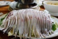 Sliced of raw stingray fish meat. Royalty Free Stock Photo