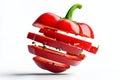 A sliced red bell pepper with stem isolated on a white surface Royalty Free Stock Photo