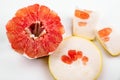 Sliced red grapefruit, texture of pulp Royalty Free Stock Photo
