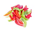 Sliced red and green bell pepper isolated on white background, top view Royalty Free Stock Photo