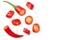 sliced red hot chili peppers isolated on white background. top view Royalty Free Stock Photo