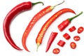 sliced red hot chili peppers isolated on white background top view Royalty Free Stock Photo