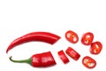 sliced red hot chili peppers isolated on white background top view Royalty Free Stock Photo