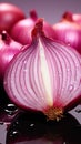 Sliced red onion exhibits translucent layers on a pink purple reflection Royalty Free Stock Photo