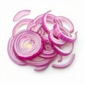 Sliced red onion presented alone against white background, cooking ingredient Royalty Free Stock Photo