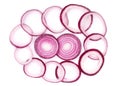 Sliced red onion rings isolated on white background. Top view Royalty Free Stock Photo