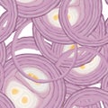 Sliced red onion rings on white background