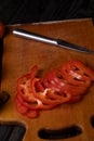 Sliced red pepper on a cutting board. Royalty Free Stock Photo