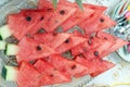 Sliced red watermelon in tree shape on plate Royalty Free Stock Photo