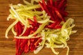 Sliced red and yellow bell peppers Royalty Free Stock Photo