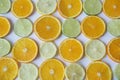 Sliced rings of orange, lemon, lime on white background. Healthy food., detox, diet. Royalty Free Stock Photo