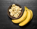 Sliced ripe banana in a bowl. Royalty Free Stock Photo