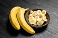 Sliced ripe banana in a bowl. Royalty Free Stock Photo