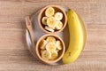 Sliced ripe banana fruit in a bowl ready to eating Royalty Free Stock Photo