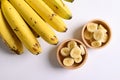 Sliced ripe banana fruit in a wooden bowl Royalty Free Stock Photo