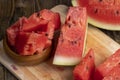 Sliced ripe and juicy watermelon of red color Royalty Free Stock Photo