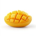 Sliced ripe mango cubes cut in half on transparent or white background Royalty Free Stock Photo