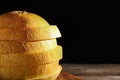 Sliced ripe melon on table against black background, closeup Royalty Free Stock Photo