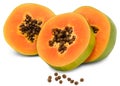 Sliced ripe papaya fruit isolated on white background. exotic fruit. clipping path Royalty Free Stock Photo