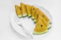 Sliced ripe yellow watermelon on white background cutout Royalty Free Stock Photo