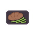 Sliced roast beef and asparagus on a black serving tray Royalty Free Stock Photo