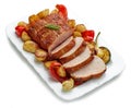 sliced roast pork with vegetables Royalty Free Stock Photo