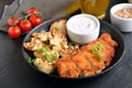 Sliced roasted chicken breast and fried cauliflower Royalty Free Stock Photo