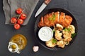 Sliced roasted chicken breast and fried cauliflower Royalty Free Stock Photo