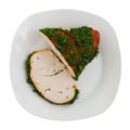 Sliced roasted turkey breast on plate