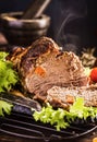 Sliced roasted veal with vegetables