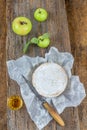 Sliced round camembert cheese traditional french milk creamy dairy product with fresh aromatics herbs Royalty Free Stock Photo