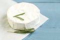 Sliced round camembert cheese traditional milk creamy dairy product with rosemary Royalty Free Stock Photo