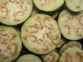 Sliced round raw Eggplant vegetable