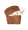 Sliced rye bread with crumbs close up on a white background Royalty Free Stock Photo
