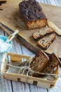 Sliced rye bread on cutting board closeup Royalty Free Stock Photo