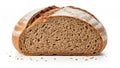 Sliced Rye Bread Loaf Isolated on White Background with Rustic Texture and Detailed Interior Crumb Structure Perfect Royalty Free Stock Photo