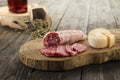 Sliced salami on board Royalty Free Stock Photo