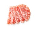 Sliced salami. Chopped pork sausage isolated on white background Royalty Free Stock Photo