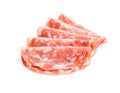 Sliced salami. Chopped pork sausage isolated on white background Royalty Free Stock Photo