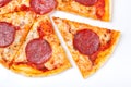 Sliced salami pizza isolated Royalty Free Stock Photo