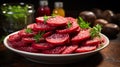 Sliced Salami Sausage on a Festive Platter