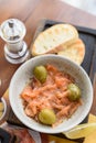 Salted salmon with olives and herbs Royalty Free Stock Photo