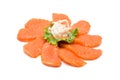 Sliced salmon on white background