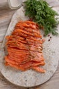 Sliced salted salmon