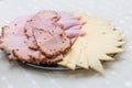 Sliced sausage, ham and cheese on a plate Royalty Free Stock Photo