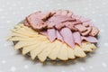 Sliced sausage, ham and cheese on a plate Royalty Free Stock Photo