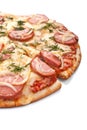 Sliced sausage and onion pizza Royalty Free Stock Photo