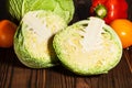 Sliced savoy cabbage on wood