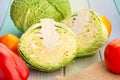 Sliced savoy cabbage on wood