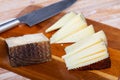 Sliced semi hard spanish sheep cheese Manchego, nobody